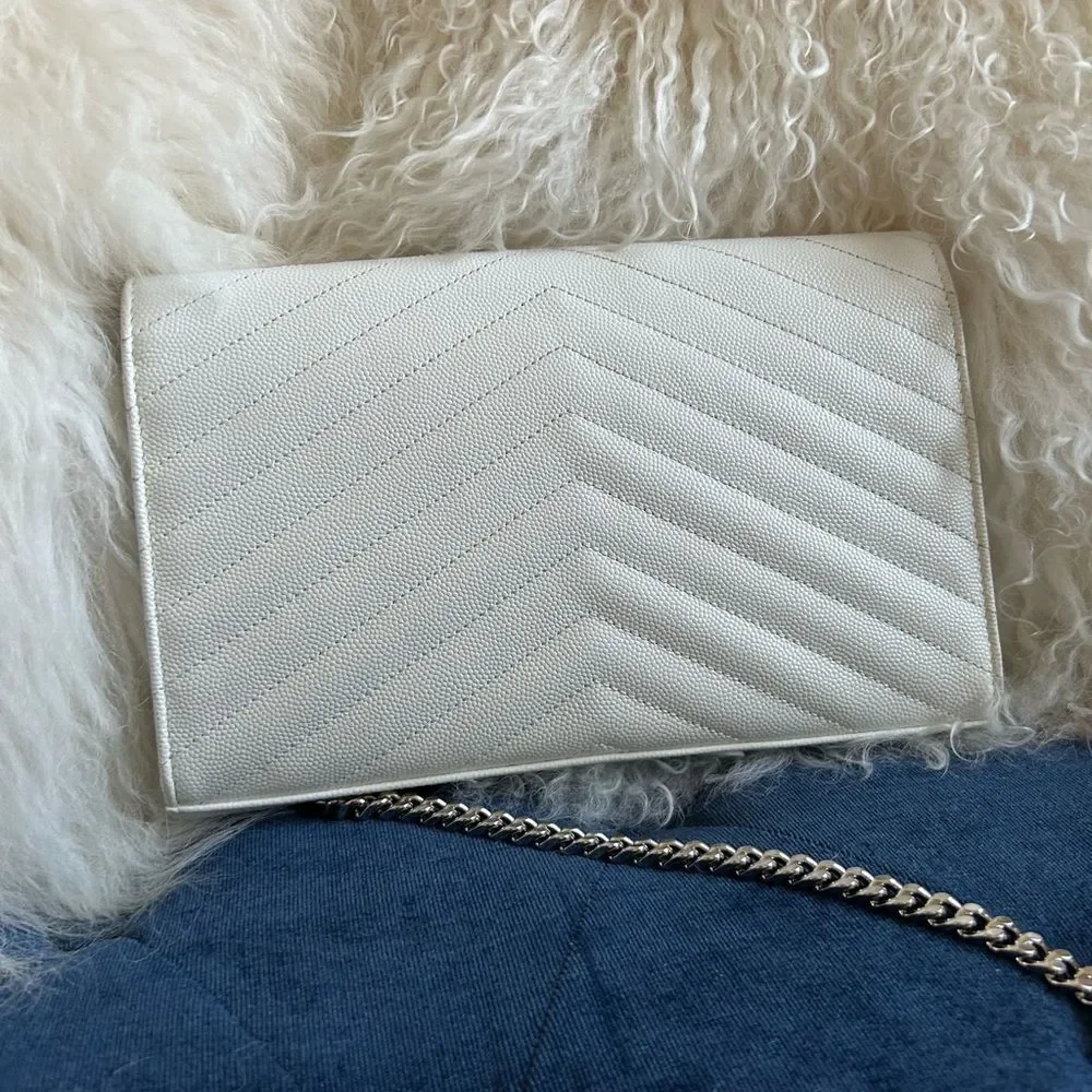 Yves Saint Laurent white wallet on chain with silver hardware - Picture 5 of 7